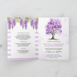 Purple Wisteria Floral Tree QR Code Wedding Inbjudan