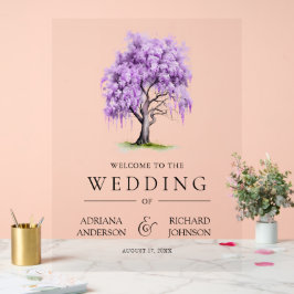 Purple Wisteria Floral Tree Wedding Welcome Sign