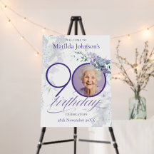 Purple Wisteria Photo 90th Birthday Welcome Sign