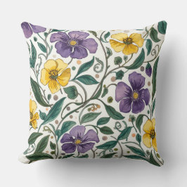 Purple Yellow Flowers Pattern, Modern,Elegant Kudde