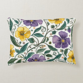 Purple Yellow Flowers Pattern, Modern,Elegant Prydnadskudde