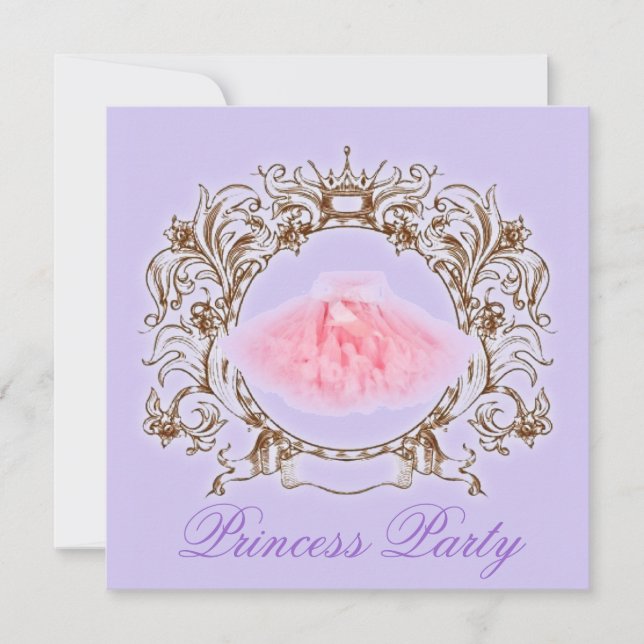PurplePink Tutu Princess Födelsedagsfest inbjudan (Framsida)