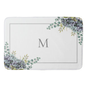 Purplickande Hydrangeas Eucalyptus Monogrammed Badrumsmatta