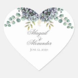 Purplish Hydrangeas Eucalyptus Heart Sticker Hjärtformat Klistermärke