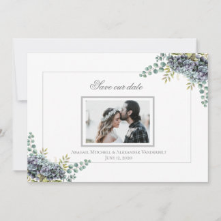 Purplish Hydrangeas Eucalyptus Photo Save Date Spara Datumet