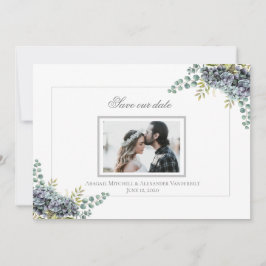 Purplish Hydrangeas Eucalyptus Photo Save Date Spara Datumet