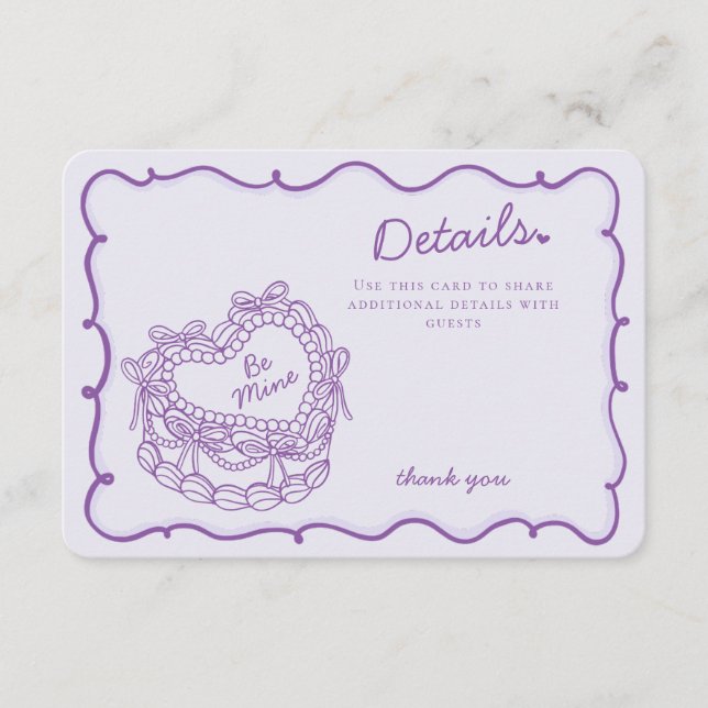 Purpur Böjd Retro Hjärt Coquette Tårta Detaljer In Tilläggskort (Framsida)
