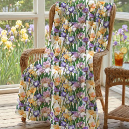 Purpur och gula iris / Stora blommor Fleecefilt