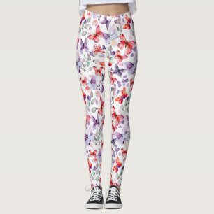 Purpur Röda Fjärilar Leggings