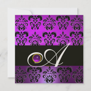 PURPUR SVART DAMAST MONOGRAM AMETYST GULD METALL INBJUDNINGAR