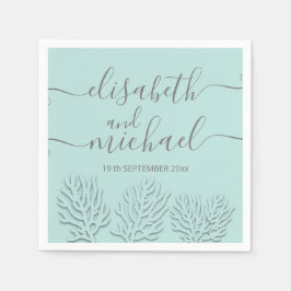 Purpurblå, präglad romantisk korallkalligrafi pappersservett