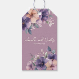 Purpurblommor i bröllop-presentmärkre för rosa presentetikett