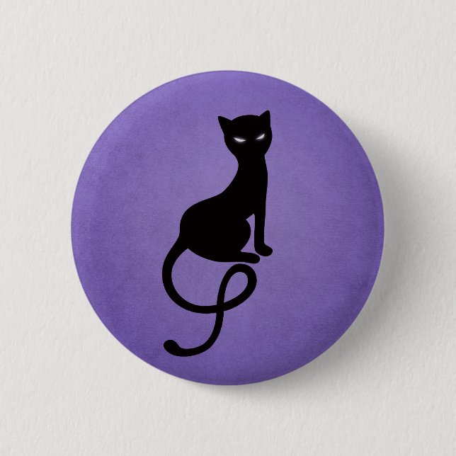 Purpurfärgad artig ondskasvartkatt knapp (Framsida)