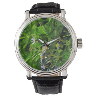 Purpurfärgad Aster bland bränd trädabstrakt Armbandsur