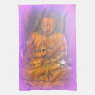purpurfärgad aura som mediterar den buddha kökshandduk