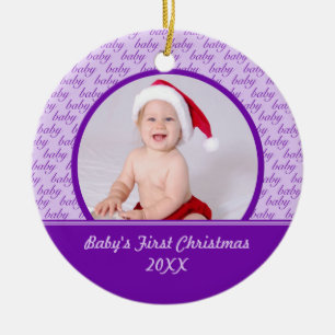 Purpurfärgad baby första prydnad för julfoto julgransprydnad keramik