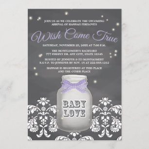 Purpurfärgad baby shower för burk för svart inbjudningar