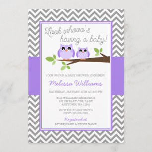 Purpurfärgad baby shower för flicka för inbjudningar
