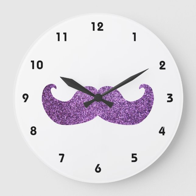 Purpurfärgad Bling mustasch (grafiskt Fauxglitter) Stor Klocka (Framsida)