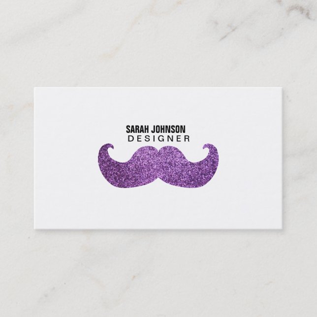 Purpurfärgad Bling mustasch (grafiskt Fauxglitter) Visitkort (Framsida)