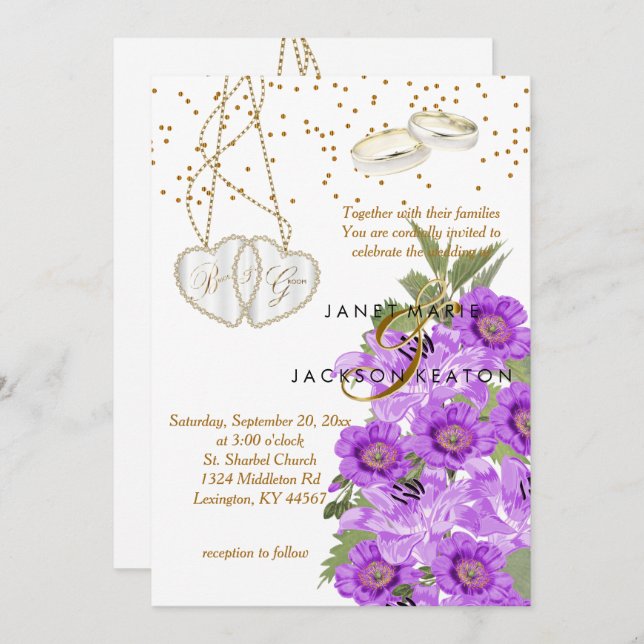 Purpurfärgad blom- bröllopinbjudan för lavendel inbjudningar (Fram/baksida)