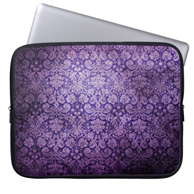 Purpurfärgad blom- damast för vintage laptop sleeve (Framsidan)