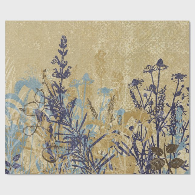 purpurfärgad blom- vintage presentpapper (Platt)