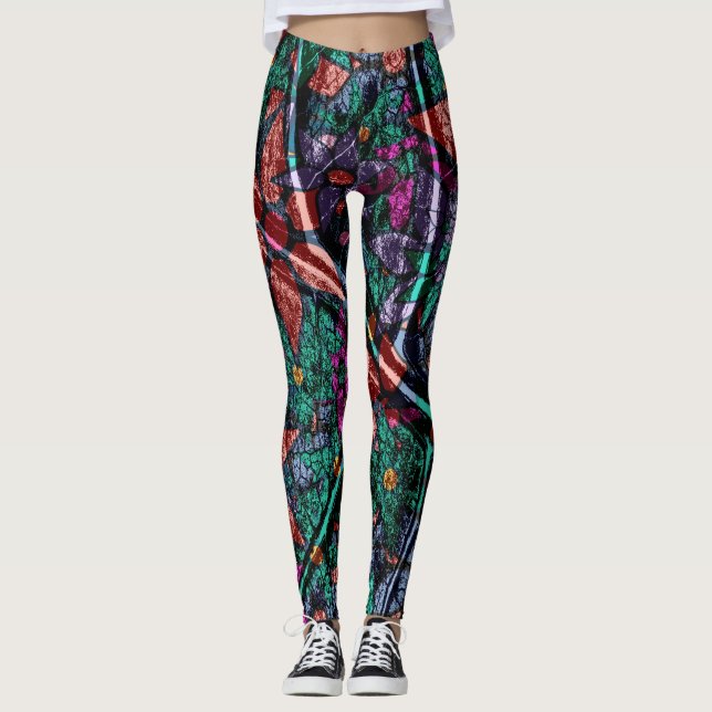 Purpurfärgad blommigt #2 för orange Mint Leggings (Framsida)