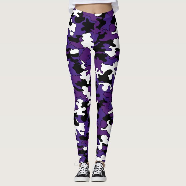 Purpurfärgad Camo damasker Leggings (Framsida)