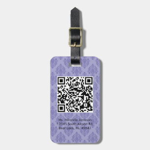 Purpurfärgad damast QR KODIFIERAR den Bagagebricka
