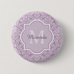Purpurfärgad damastast Monogram för chic lavende Knapp