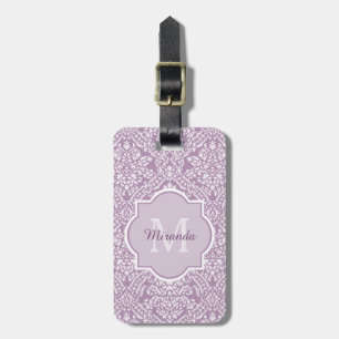 Purpurfärgad damastast Monogram för chic lavendel Bagagebricka