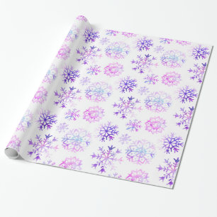 Purpurfärgad design för vattenfärgSnowflakejul Presentpapper