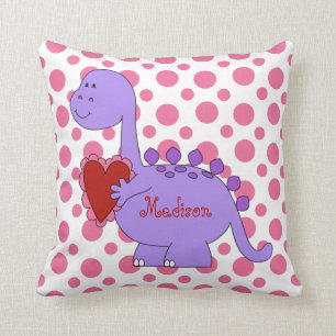 Purpurfärgad Dinosaur på rosa polka dots, w-namn Kudde