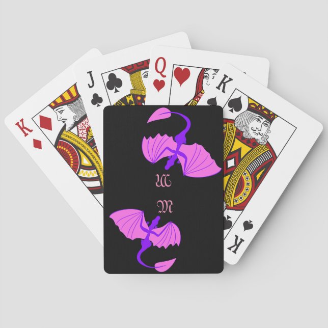 Purpurfärgad drakemonogram som leker kort spelkort (Baksidan)