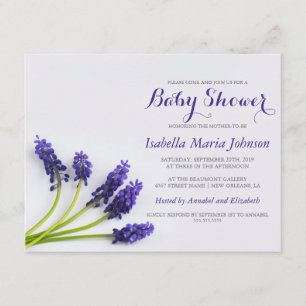Purpurfärgad Druva-Hyacint blom- baby shower Inbjudningar