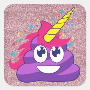 Purpurfärgad Emoji UnicornPoop (rosaglitter) Fyrkantigt Klistermärke