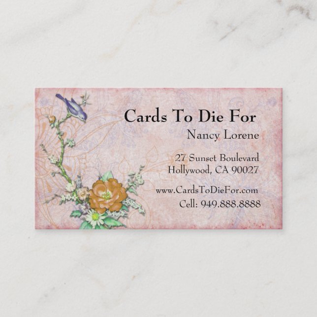 Purpurfärgad fågel på en gren visitkort (Framsida)