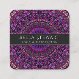 Purpurfärgad färgrik blom- Mandala Fyrkantigt Visitkort