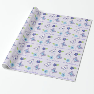 Purpurfärgad fjärilsbaby shower presentpapper