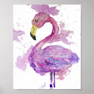 Purpurfärgad Flamingovattenfärg Poster