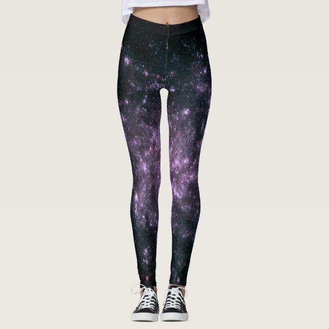 Purpurfärgad galaxtryckdamasker leggings (Framsida)
