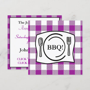 Purpurfärgad GinghamTableclothBBQ Inbjudningar