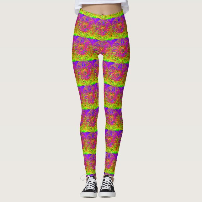 purpurfärgad görad randig mandalamönstergult leggings (Framsida)
