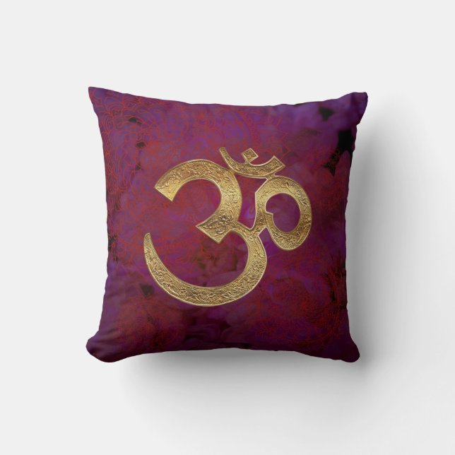 Purpurfärgad guld- hinduisk yogadekorativ kudde (Framsida)