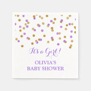 Purpurfärgad guld- konfettibaby shower pappersservett