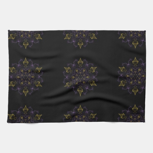 Purpurfärgad & guld- passion flammar av silke kökshandduk (Horisontell)