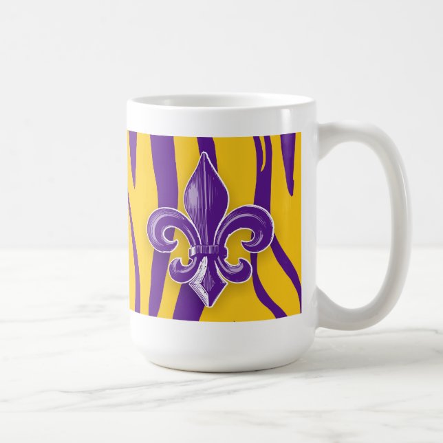 Purpurfärgad & guld- tigerrand med Fleur de Lis Kaffemugg (Höger)