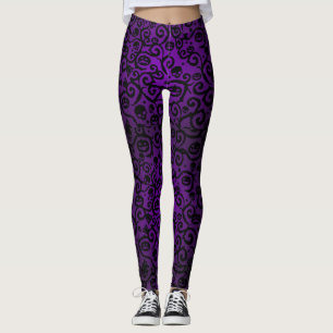 Purpurfärgad Halloween damastdamasker Leggings