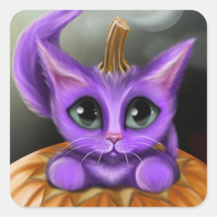 Purpurfärgad Halloween kattunge Fyrkantigt Klistermärke